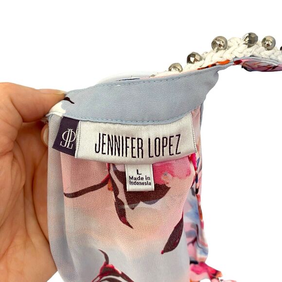 Jennifer Lopez JLo Misses Embellished Keyhole Split Back Floral Tank Top L - Picture 12 of 13